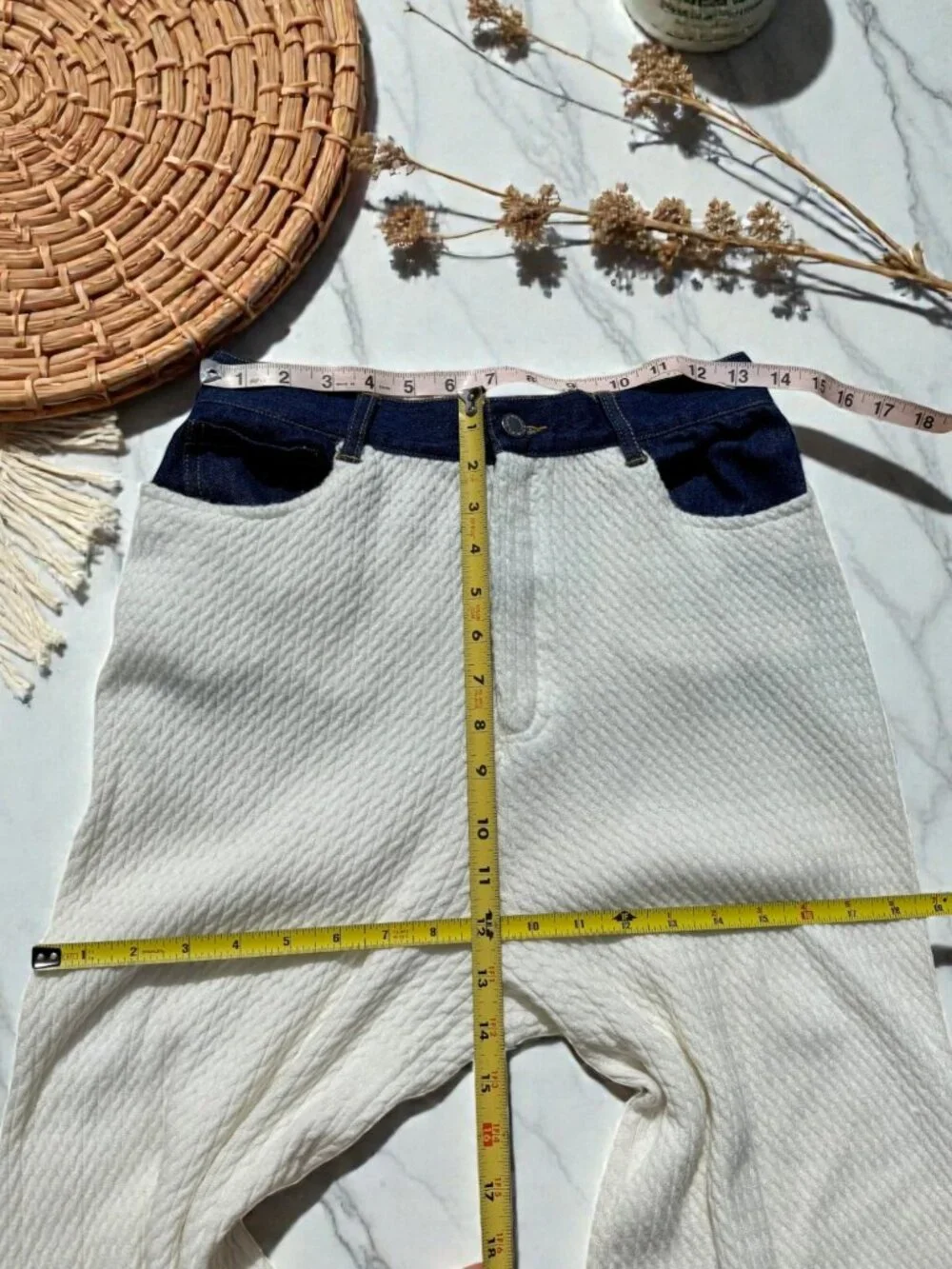 WeWoreWhat High Rise Denim Cable Knit Wide Leg Jean Size 27 - Picture 4 of 16